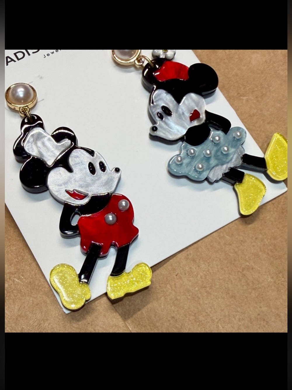 Mickey and Minnie Mouse Dangle Earrings Pearl Accent Women's Fashion Jewelry